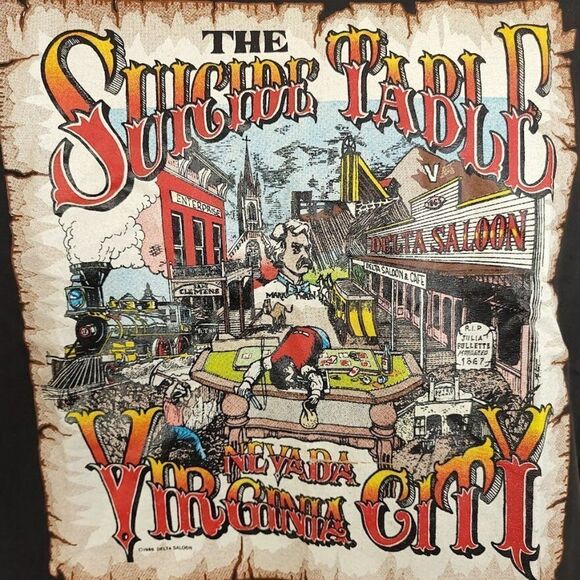Suicide Table T Shirt Vintage 80s Delta Saloon Virginia City Nevada Made In USA - Picture 2 of 7